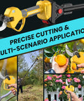 Cordless Electric Pruning Shears And 2-In-1 Pole Pruner With 8Ft Extendable Reach Up To 14Ft No Cord Convenience Includes Two 2Ah Batteries Battery-Powered Garden Tool For Tree Trimming And Branch Cutting used on trees and bushes.