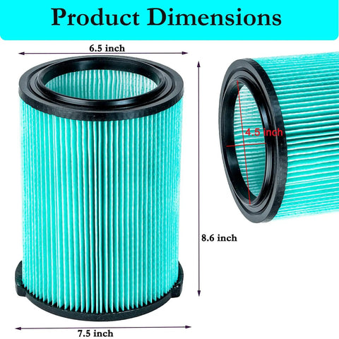 Heavy Duty Five Layer HEPA Replacement Filter For 5 To 20 Gallon Wet Dry Shop Vacuums, cylinder dimensions 8.6x7.5x6.5 inches