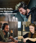 People using Dual Mode Bluetooth Over Ear Headphones With 72 Hour Battery Life, Hi-Res Audio, Built-In Mic in studio and gaming settings.