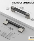 10 Pack Adjustable Cabinet Pulls Black Silver Two Tone Square Dresser And Drawer Handles With 107mm Length, dimensions shown