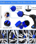 27 Piece Car Detailing Kit With Drill Brush Set showing 4 sizes of blue drill brush heads for wheels