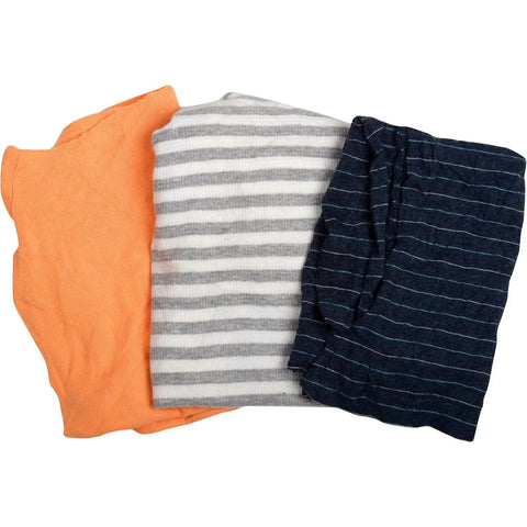 50 Lb Box Of Recycled Cut Rags Mixed Colors For Polishing Finishing Dusting And Cleaning Jobs Made From Washed And Cut White T Shirts And Other Assorted Knits In Various Types And Sizes 300 Towels, showing assorted color rags.