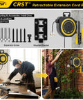Retractable 55Ft Extension Cord Reel For Garage And Workshop, Heavy Duty 14AWG 13A SJTOW UL Listed, mounted with accessories