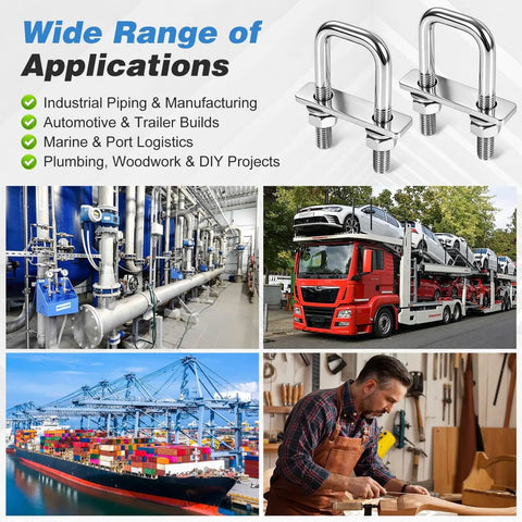 Heavy Duty M12 U Bolts Kit 2-1/16 in Wide by 4-1/2 in Long Stainless Marine Grade 304 U Bolts for Boat Dock Pipe Small Trailer and DIY Woodworking Hardware for trailer and pipe use