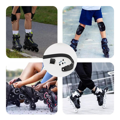 2 Pack Adjustable Inline Skate Strap Replacement With Screws And Nuts Energy Straps for Roller Skates in use and details