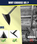 Comparison of Beast Triangular Hoe With 15 To 60 Inch Adjustable Stainless Steel Pole to standard hoes, showing durability.