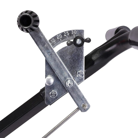Adjustable drop rate handle of Red Pro Grade Heavy-Duty 100 Lb Broadcast Fertilizer Spreader For Walk-Behind Yard Work with gear detail.