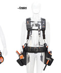 Carpenter Tool Belt With Suspenders 39 Pockets Padded 4 Inch Belt Kit, 10 In 1 Set With Hammer Holster, Nail Bags, Front and Side View