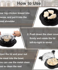 Large Chicken Shredder Tool With Twist, Brush And Fork, visible meat shredder machine, instructions for use illustrated