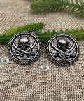 Badass 30Mm Skull Screw Back Buttons For Leather Crafting Premium Coin Style Alloy Snap Fasteners With Corrosion Resistant Finish, two buttons with skull design
