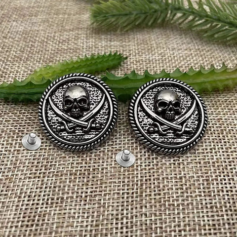 Badass 30Mm Skull Screw Back Buttons For Leather Crafting Premium Coin Style Alloy Snap Fasteners With Corrosion Resistant Finish, two buttons with skull design