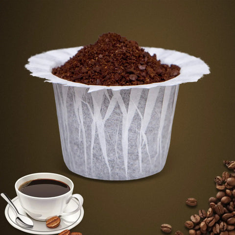 Disposable Coffee Filters 600 Count for Keurig Single Serve Pods fits all K Cup models with coffee grounds.