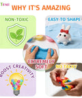 Collage image showcasing features of the Air Dry Clay Kit For Kids With 90 Colors And Tools DIY Modeling Clay Set For Easy Molding And Sculpting Soft Non Sticky Clay Kid Friendly Arts And Crafts For Boys And Girls Ages 3 To 12