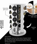 20 Jar Revolving Countertop Spice Rack With Pre Filled Glass Jars And Removable Sifter And Labeled Black Caps