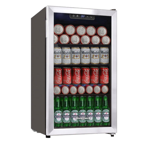116 Can Beverage Cooler With Glass Door For Soda, Beer Or Wine, Digital Thermostat, Led Interior Light, Adjustable Shelves