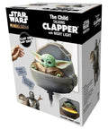 Star Wars Mandalorian Baby Yoda Talking Night Light With Clap Activated Wireless On Off Switch For Easy Home Lighting Sound Activated Clap Detection No Fuss Nighttime Convenience. Box showing Baby Yoda and product features.