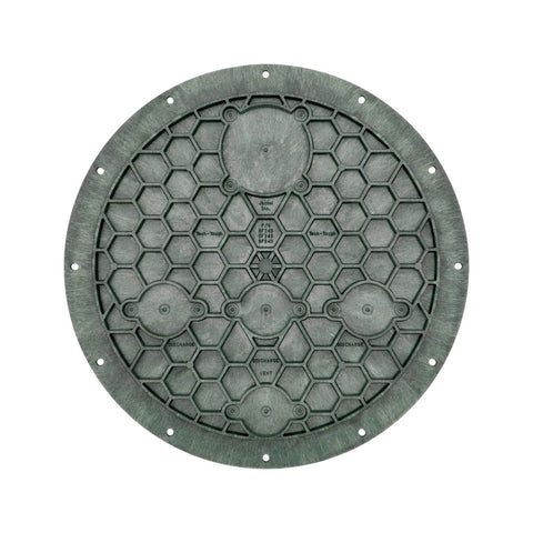 Top view of Heavy Duty Sewage Basin Cover For 24 Inch Basins, 28 Inch Diameter, 26.5 Inch Bolt Circle, Green, Gas And Radon Tight Seal