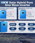 Hybrid Solar Inverter 10KW 48V Power Packed Dual MPPT 120V and 240V Output diagram with specifications