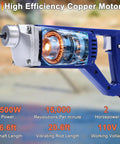 Handheld Power Concrete Vibrator 15000 RPM 1500W 2HP Electric Vibrator with Lock On Button close-up view