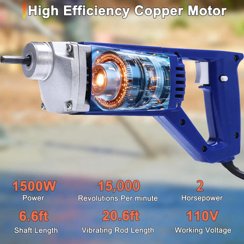 Handheld Power Concrete Vibrator 15000 RPM 1500W 2HP Electric Vibrator with Lock On Button close-up view