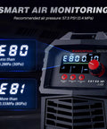 Close-up of 60 Amp Plasma Cutter With Non-Touch Pilot Arc, Dual Voltage 110V 220V, Upgraded Large LED Display showing air pressure