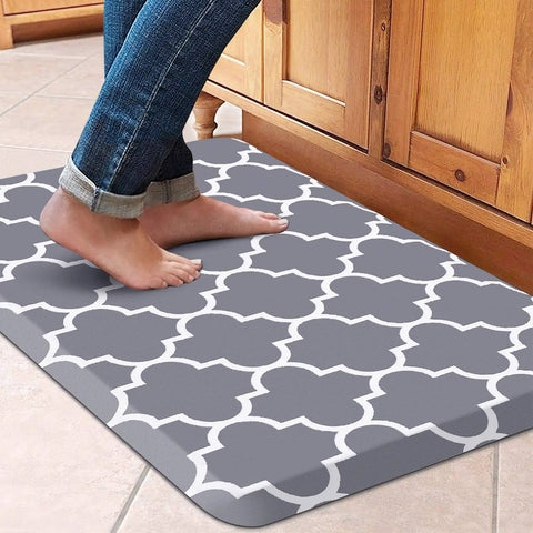 Person standing on Anti Fatigue Kitchen Mat Cushioned Comfy Ergonomic Comfort Floor Mat Non Slip Waterproof For Kitchen Sink Laundry Home Office Grey 17.3 Inch By 28 Inch Great For Standing Tasks And Long Cooking Sessions