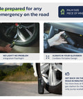 Cordless Bike Pump And Portable Air Compressor With Digital Pressure Gauge 150 PSI shown being used on car tires