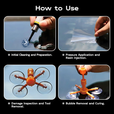 Windshield Chip And Crack Repair Kit With Glass Repair Resin, Rapid Fix For Bullseye And Star Cracks, Includes Suction Base for step-by-step use