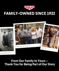 Historical photos of family-owned business since 1922, thank you message from USA company known for 'Hands Free Drywall Mud Pan Holder And Tape Spool On Belt For Easy Taping Belt Clip Secures A 12 Inch Pan Keeps Compound Handy Reduces Fatigue Durable USA Made Family Owned For 100 Plus Years'.