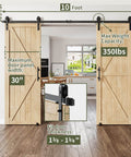 Heavy Duty Sliding Barn Door Hardware Kit For Double Doors 350 Lb Capacity installed on wooden doors in interior room
