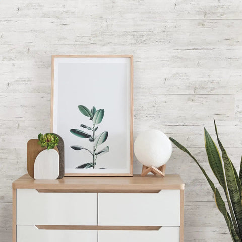Peel And Stick Wall Panels For Kitchen Bedroom And Backsplash Dope Vinyl Planks With Strong Adhesive Vintage Farmhouse Wood Pattern In White With Grey Self Adhesive Flexible Tiles For Accent Walls And Doorways behind dresser and decor