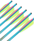 Aluminum Crossbow Bolts 20 And 22 Inch Arrows With Screw In Broadheads For Hunting And Target Practice, 7075 T6 Alloy Shaft Delivers Fast Flight With Low Hand Shock, Durable Pack Of 6 Or 12 In Pink And Yellow.