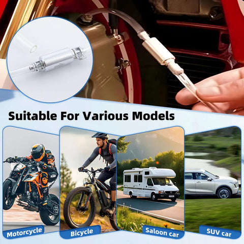 Four Pack Brake Bleeder Hose Kit With One Way Check Valves, Metal Clips And Soft Tubes For Auto And Motorcycle Hydraulic Bleeding