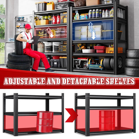 Beefy Heavy Duty Metal Garage Shelving Unit 5 Tier 71 Inch Tall 35 Inch Wide 16 Inch Deep with adjustable shelves for tools and gear