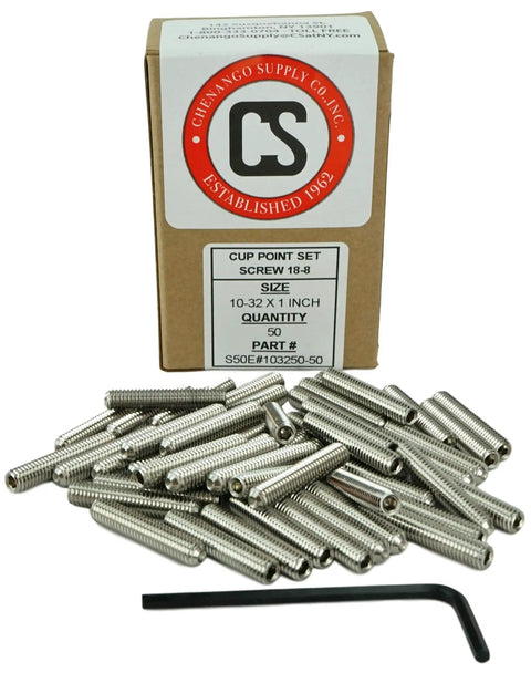 Built Different 188 Stainless Steel Cup Point Socket Set Screws Pack Of Fifty 1032X1 Inch with hex wrench and headless grub screws.