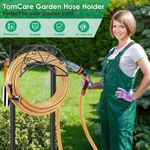 Heavy Duty Garden Hose Holder With Freestanding Steel Frame Holds Up To 160 Feet Of Hoses 4 Spikes Hose Reel with user