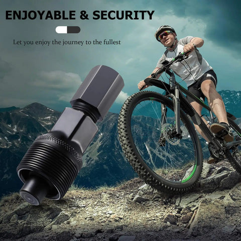 Bike Crank Puller Tool For Quick Crank Removal Pro Grade Crank Arm Extractor shown with mountain biker background.