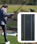 Golfer using Golf Club Lie Angle Board Swing Angles Practice Tool; easy read gauge, portable PP material, 15.75x7.87 inches