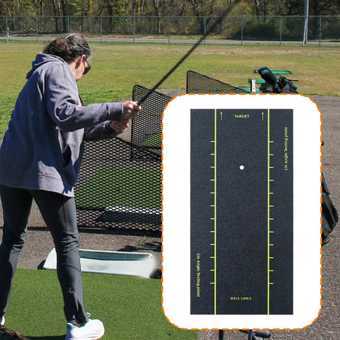 User practicing with Golf Club Lie Angle Fitting Board And Swing Analyzer Tool, Portable 40 Cm By 20 Cm, on a driving range.