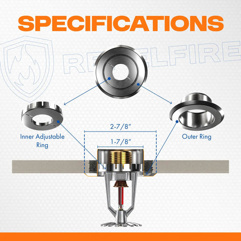 Retrofit Recessed Fire Sprinkler Escutcheon Split Three Piece Chrome Finish Depth Adjustable Ceiling Plate specifications diagram