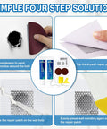 Two 4.23 Oz Fast Dry Putty Tubes Drywall Repair Kit With 2x2 Inch And 4x4 Inch Patch Mesh Dual Scrapers And Two Sandpapers Quick Dry Spackle For DIY Friendly Walls Ceilings And Plaster Crack Repair with step-by-step use.