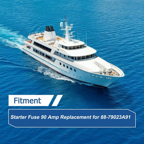 Luxury yacht on ocean showcasing Starter Fuse 90 Amp Replacement For MerCruiser Marine Engines, Direct Fit, Plug And Play.