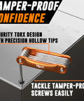Tamper Proof Star Wrench Set With Hole In The Middle Folding Security Torx Kit displayed on a metal surface
