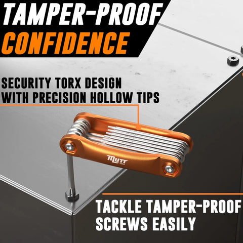 Tamper Proof Star Wrench Set With Hole In The Middle Folding Security Torx Kit displayed on a metal surface