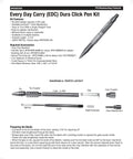 Instruction sheet for Set Of 5 DuraClick EDC Ballpoint Pen Woodturning Kits with Hardware and Bushing Included.
