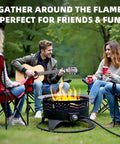 Group enjoying 24 Inch Portable Propane Fire Pit With Grill, 60,000 BTU Smokeless Outdoor Gas Firepit With Lava Rocks, Adjustable Flame