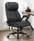 Ergonomic Office Chair For Home Or Office With Adjustable Lumbar Support Leather High Back Executive Style Flip Up Arms Rocking Mechanism All Day Comfort Black Finish