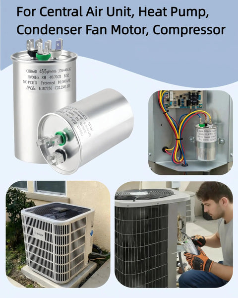 Dual Run Capacitor 45/5uF 5% MFD For Air Conditioner Outdoor Unit Condenser Fan And Heat Pump 370V 440V UL Recognized