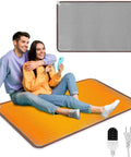 110V Heated Floor Mat Foot Warmer Under Desk 31.5 By 20 Inch Electric Heating Pad with couple sitting and remote control