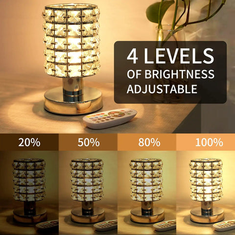 Crystal Table Desk Lamp With Remote, 16 Color Changing RGB LED Nightstand Light, 4 Brightness Levels, displayed with remote on table